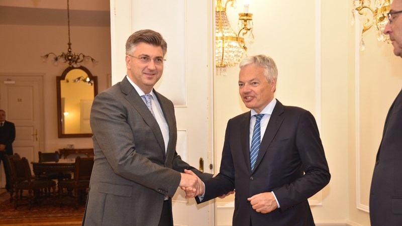 Predsjednik Vlade RH Plenković s potpredsjednikom Vlade Belgije i ministrom vanjskih i europskih poslova Reyndersom